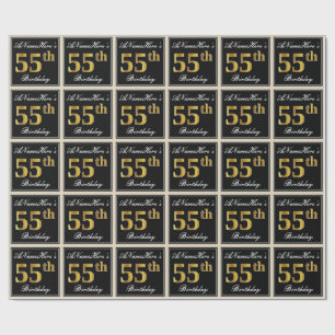 Papel De Presente Elegante, Faux Dourado 55º aniversário + Nome Pe