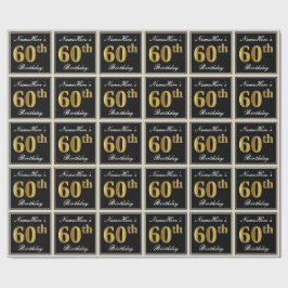 Papel De Presente Elegante, Faux Dourado 60º Aniversário + Nome Pers