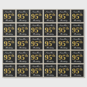 Papel De Presente Elegante, Faux Dourado 95º aniversário + Nome Pe