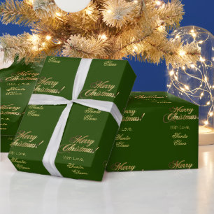 Papel De Presente Elegante Faux Dourado Script Feliz Natal Verde