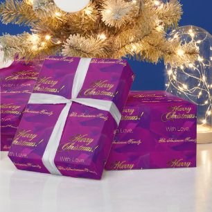 Papel De Presente Elegante Faux Dourado Script Merry Christmas Purpl
