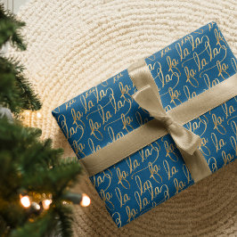 Papel De Presente Elegante Faux Fa la Script Tipografia Dourada e Az