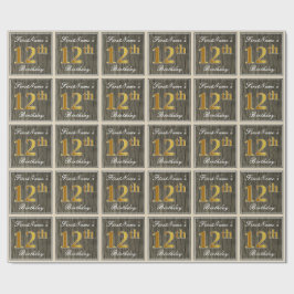 Papel De Presente Elegante, Faux Wood, Faux Dourada 12 Birthday + No