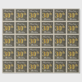 Papel De Presente Elegante, Faux Wood, Faux Dourada aniversário de 3