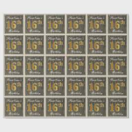 Papel De Presente Elegante, Faux Wood, Faux Dourado 16º Aniversário 