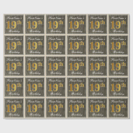 Papel De Presente Elegante, Faux Wood, Faux Dourado 19º Aniversário 