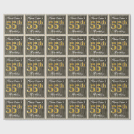 Papel De Presente Elegante, Faux Wood, Faux Dourado 55.o aniversário