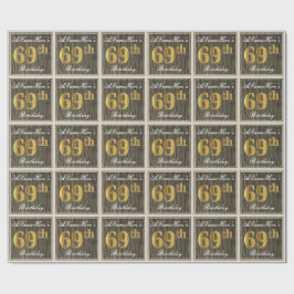 Papel De Presente Elegante, Faux Wood, Faux Dourado 69º Aniversário