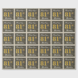 Papel De Presente Elegante, Faux Wood, Faux Dourado 81rua Aniversári
