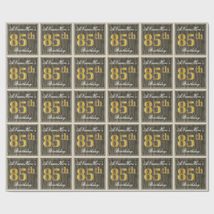 Papel De Presente Elegante, Faux Wood, Faux Dourado 85.º Aniversár