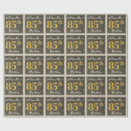 Papel De Presente Elegante, Faux Wood, Faux Dourado 85.º Aniversário
