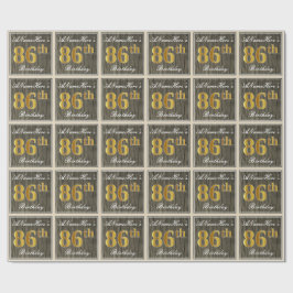Papel De Presente Elegante, Faux Wood, Faux Dourado 86.º Aniversário