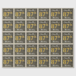 Papel De Presente Elegante, Faux Wood, Faux Dourado 87.º Aniversário