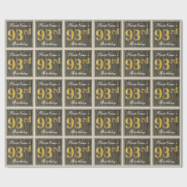 Papel De Presente Elegante, Faux Wood, Faux Dourado 93º Aniversário 