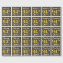 Papel De Presente Elegante, Faux Wood, Faux Dourado 94.º Aniversário