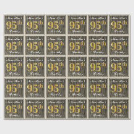 Papel De Presente Elegante, Faux Wood, Faux Dourado 95.º Aniversário