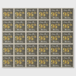 Papel De Presente Elegante, Faux Wood, Faux Dourado 96º Aniversário 