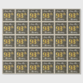 Papel De Presente Elegante, Faux Wood, Faux Dourado 98.º Aniversário