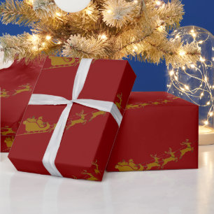 Papel De Presente Elegante Feliz Natal Ouro Papai Noel Veado Trenó n