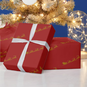 Papel De Presente Elegante Feliz Natal Trenó do Papai Noel dourado p