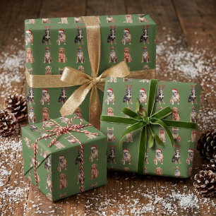 Papel De Presente Elegante Festivo Verde Cachorrinho Natal
