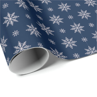 Papel De Presente Elegante Floco de Neve Padrão Azul Sem Costura