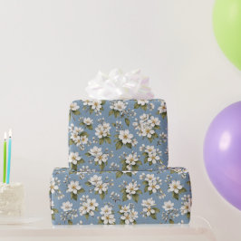 Papel De Presente Elegante Flor de Blossom Azul