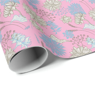 Papel De Presente Elegante Flor Silvestre Rosa Chic