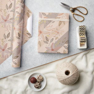 Papel De Presente Elegante Floral Aquarela Bege Terracota