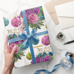 Papel De Presente Elegante Floral Bauble Personalizado Natal