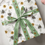 Papel De Presente Elegante Floral Bee Honeybee Summer<br><div class="desc">Este Elegante Documento de Encerramento de Abelhas Florais de Abelhas de Verão apresenta abelhas de zumbido desenhadas à mão e flores amarelas de primavera em um simples fundo branco. Perfeito para aniversários de verão,  entusiastas da natureza,  amantes de abelhas,  jardineiros e chás de panela.</div>