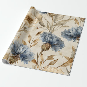 Papel De Presente Elegante Floral Botânica Vintage Milho Azul