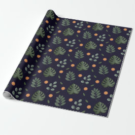 Papel De Presente Elegante Floral Botânico em Aquarela Azul Marinho