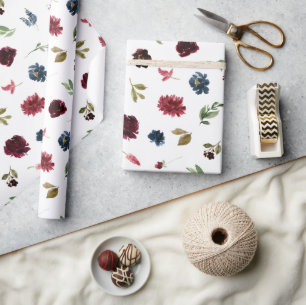 Papel De Presente Elegante Floral Burgundy Rústico Aquarela Bonito