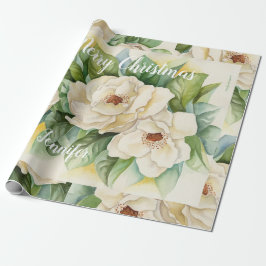 Papel De Presente Elegante Floral Christmas Magnolia White Name 