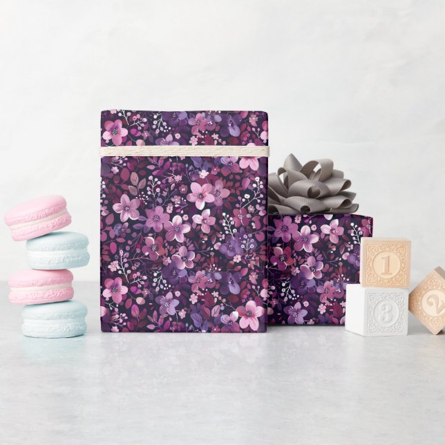 Papel De Presente Elegante Floral de Ameixa e Frutas  (Chá de bebê)