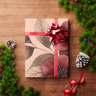 Papel De Presente Elegante Floral de Aquarela em Burgundy e Creme