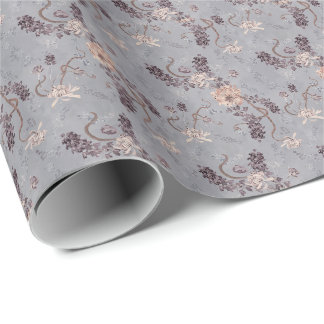 Papel De Presente Elegante Floral de Crisântemo Prateado Cinza Nupci