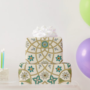 Papel De Presente Elegante Floral Islâmico Verde Ouro