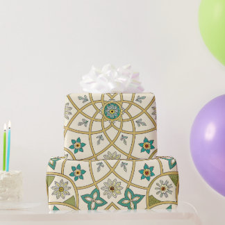 Papel De Presente Elegante Floral Islâmico Verde Ouro