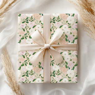 Papel De Presente Elegante Floral Rosa Bege Verde Pastel