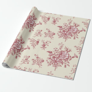Papel De Presente Elegante Floral Rosa Po dusty Vintage em Bege