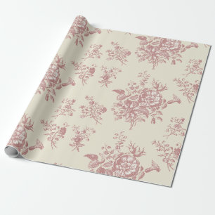 Papel De Presente Elegante Floral Rosa Suave Vintage em Bege