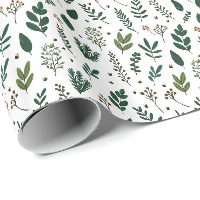 Papel De Presente Elegante Folhagem Botânica & Frutas (Ponta do rolo)
