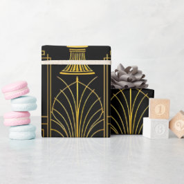 Papel De Presente Elegante gatsby preto dourado