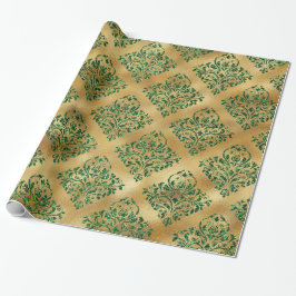 Papel De Presente Elegante Glam Dourado Brilhante Verde Damasco Spar