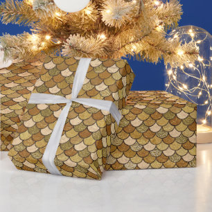 Papel De Presente Elegante Glitter Ombre Dourado Escamas de Sereia