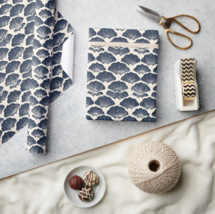 Papel De Presente Elegante Grade de Ventoinha Azul-Marinho