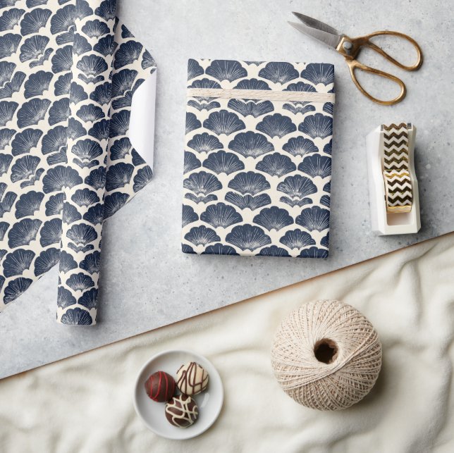 Papel De Presente Elegante Grade de Ventoinha Azul-Marinho (Artesanato)