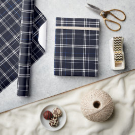 Papel De Presente Elegante Grade Naval Prateado Padrão Xadrez Slate